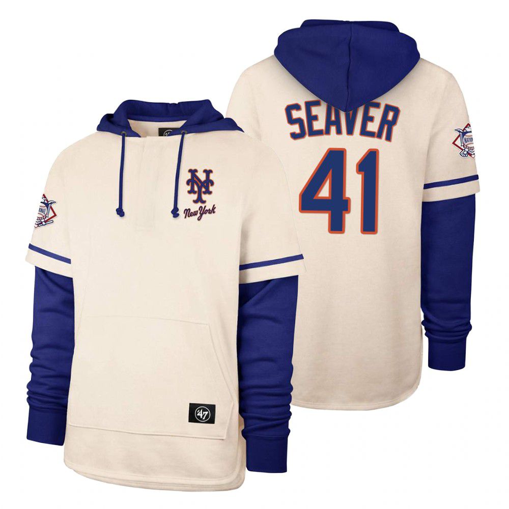 Men New York Mets #41 Seaver Cream 2021 Pullover Hoodie MLB Jersey->new york mets->MLB Jersey